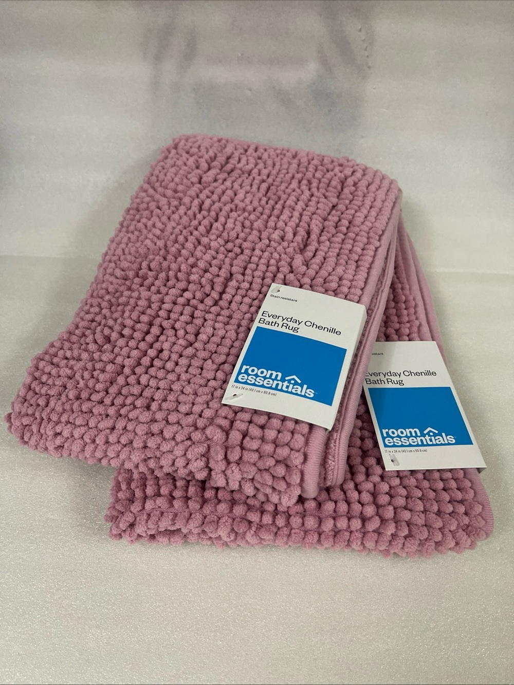 Pink Chenille Bath Rug Room Essentials 17 in x 24 in New Set Of 2